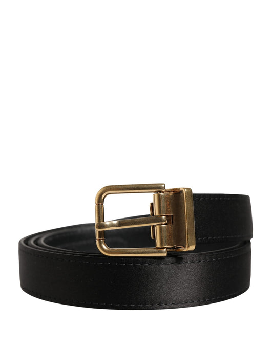 Dolce & Gabbana Silk Viscose & Calf Leather Belt - Black Gold
