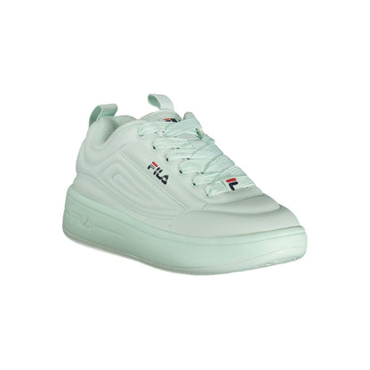 Athletic Sneakers by Fila for women in polyester blue features an stately silhouette, showcasing the signature athletic style of the Women's Athletic Polyester Sneakers collection with a truly stately finish.