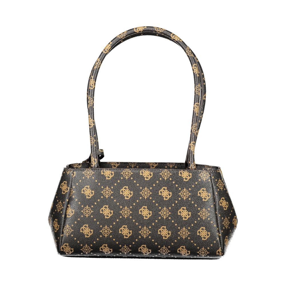 Handbag by Guess Jeans for women in polyurethane brown & print features a signature silhouette, showcasing a secure zipper and signature internal-pockets with versatile handle for a sophisticated look.