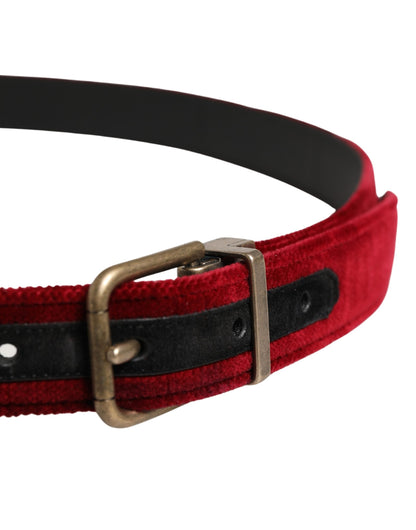 Dolce & Gabbana Calf Leather & Cotton Belt - Burgundy Silver