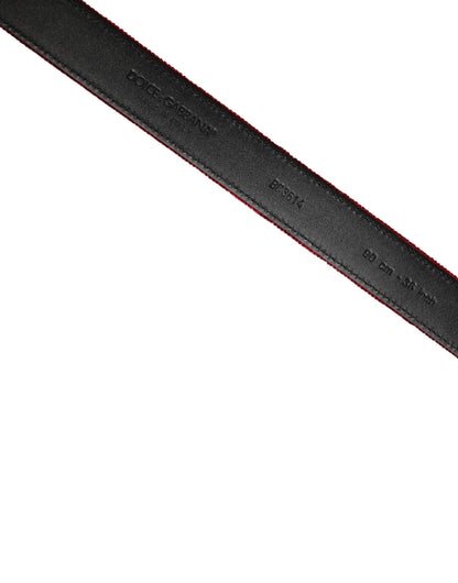 Dolce & Gabbana Calf Leather & Cotton Belt - Burgundy Silver