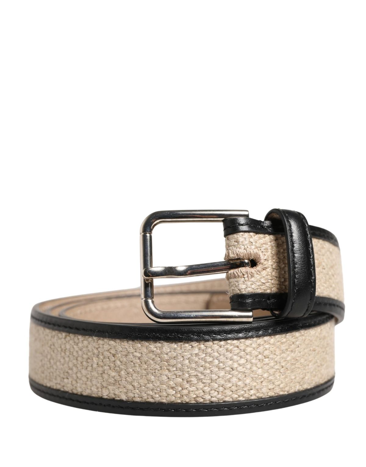 Dolce & Gabbana Linen Calf Leather & Metal Belt - Beige Black Silver