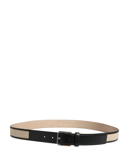 Dolce & Gabbana Linen Calf Leather & Metal Belt - Beige Black Silver