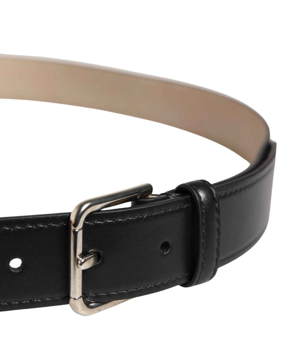 Dolce & Gabbana Linen Calf Leather & Metal Belt - Beige Black Silver