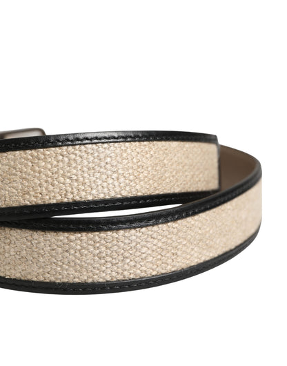 Dolce & Gabbana Linen Calf Leather & Metal Belt - Beige Black Silver