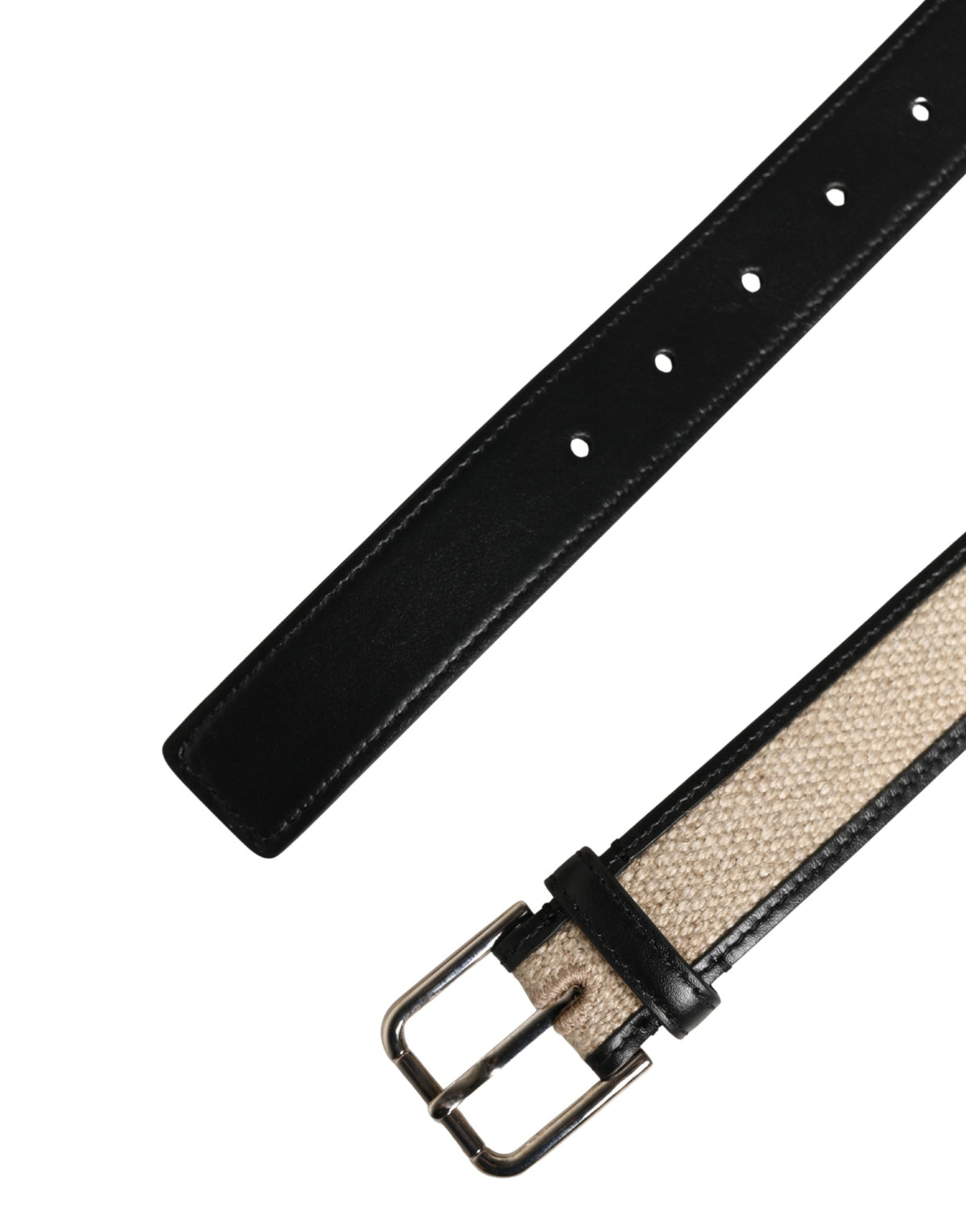 Dolce & Gabbana Linen Calf Leather & Metal Belt - Beige Black Silver