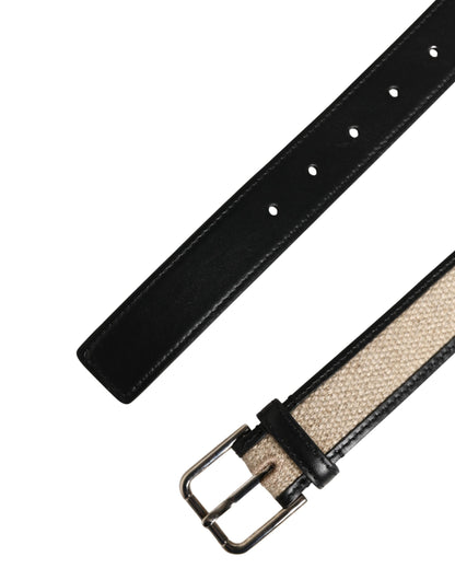 Dolce & Gabbana Linen Calf Leather & Metal Belt - Beige Black Silver
