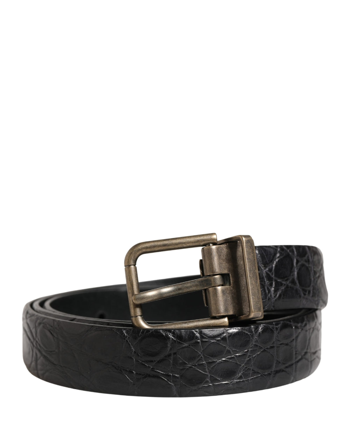Dolce & Gabbana Caiman Calf & Exotic Leather Belt - Black Gold