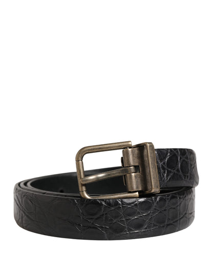 Dolce & Gabbana Caiman Calf & Exotic Leather Belt - Black Gold