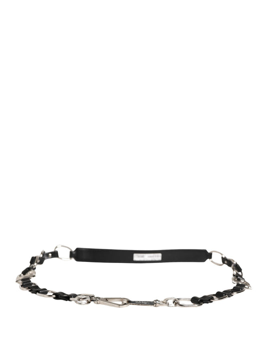Dolce & Gabbana Brass Zamak Calf Leather Shoulder Strap - Black Silver