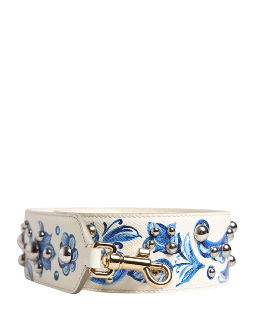 Dolce & Gabbana Calf Leather Shoulder Strap - Blue Gold Silver White Floral