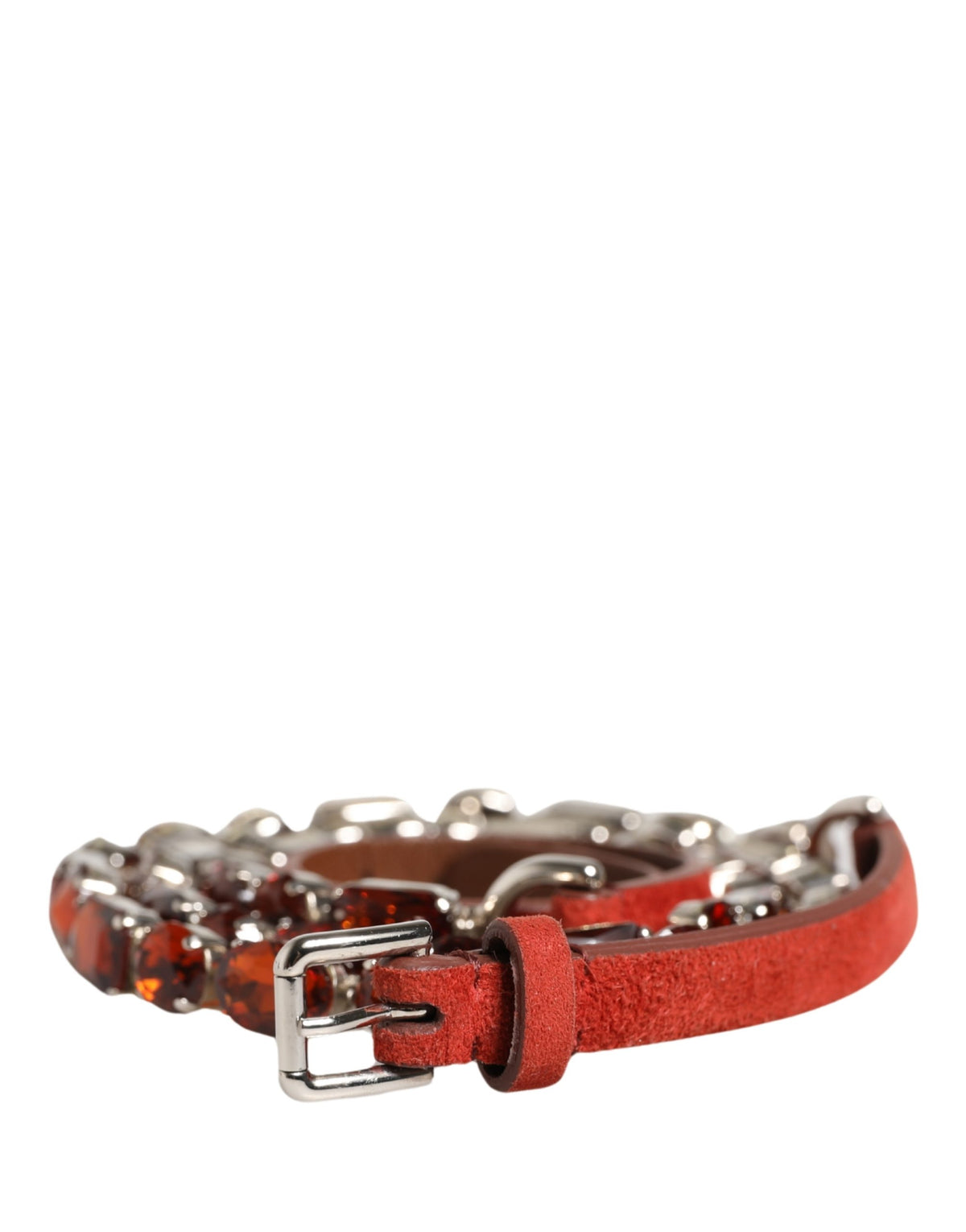 Dolce & Gabbana Velvet Calf & Goat Leather Crystal Belt - Red Silver