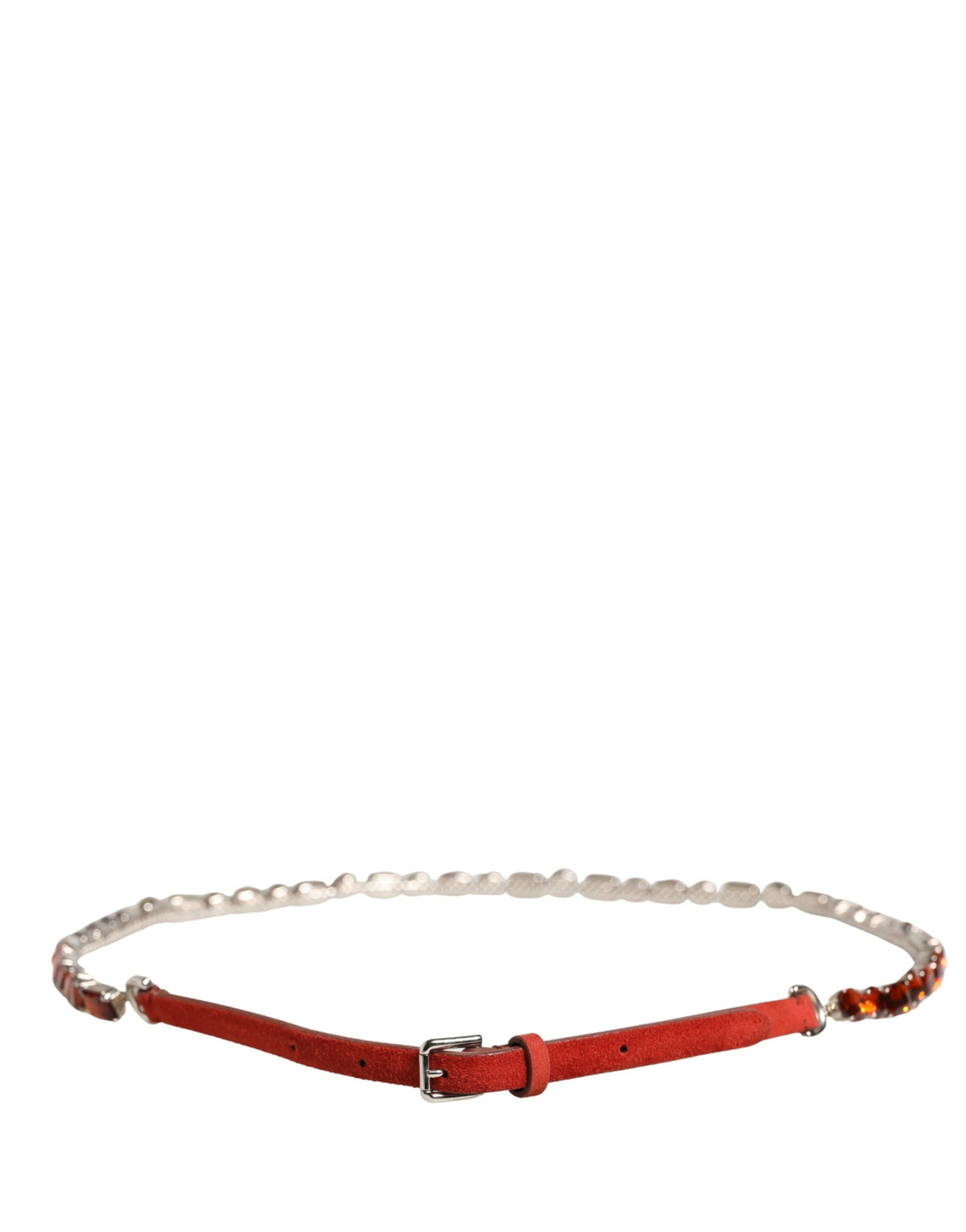 Dolce & Gabbana Velvet Calf & Goat Leather Crystal Belt - Red Silver
