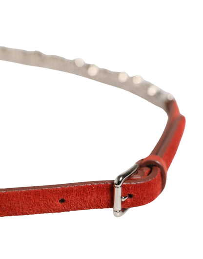 Dolce & Gabbana Velvet Calf & Goat Leather Crystal Belt - Red Silver