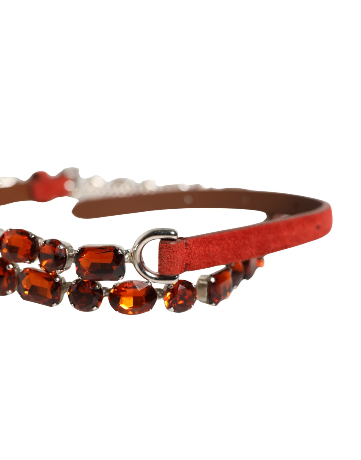 Dolce & Gabbana Velvet Calf & Goat Leather Crystal Belt - Red Silver