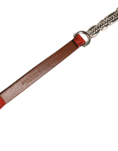 Dolce & Gabbana Velvet Calf & Goat Leather Crystal Belt - Red Silver