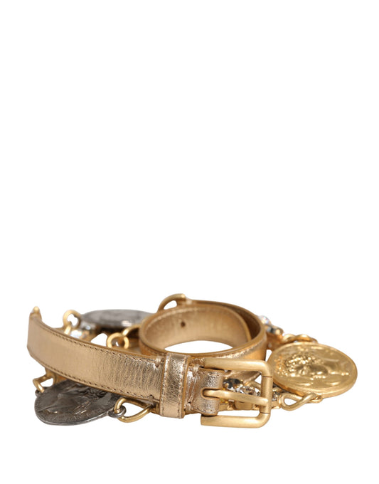 Dolce & Gabbana Brass Calf Leather & Crystal Belt - Gold