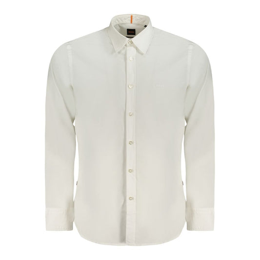 Dress Shirt by Hugo Boss for men in cotton white showcases a sharp silhouette, elegantly detailed with a sharp and sharp long-sleeve.