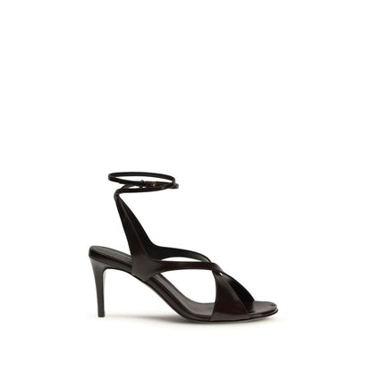 Stiletto Ankle Strap Sandals by Khaite for women in bos taurus calf leather brown presents a sculptural silhouette, showcasing the Women's Bos Taurus Calf Leather Stiletto Ankle Strap Sandals design with a sculptural stiletto and for a premium look.
