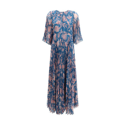 Etro Women's Flared Three-Quarter-Sleeve V Neck Polyester Maxi Long Dress - Blue Patterned