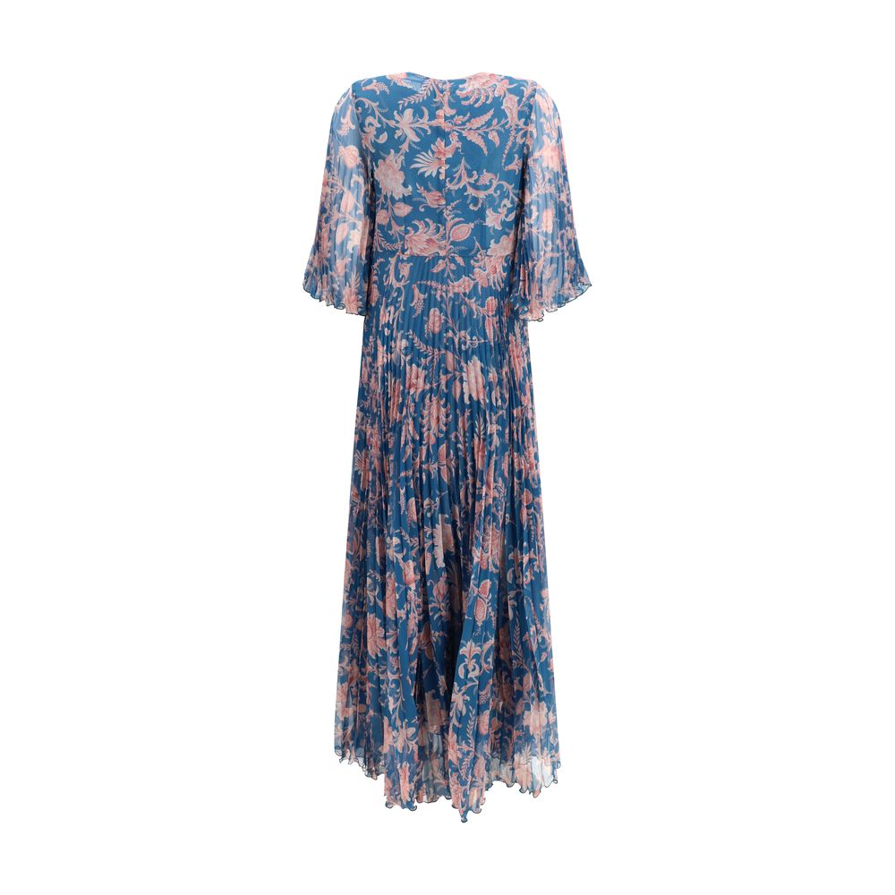 Etro Women's Flared Three-Quarter-Sleeve V Neck Polyester Maxi Long Dress - Blue Patterned