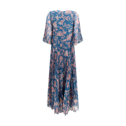 Etro Women's Flared Three-Quarter-Sleeve V Neck Polyester Maxi Long Dress - Blue Patterned