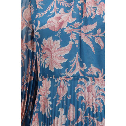 Etro Women's Flared Three-Quarter-Sleeve V Neck Polyester Maxi Long Dress - Blue Patterned