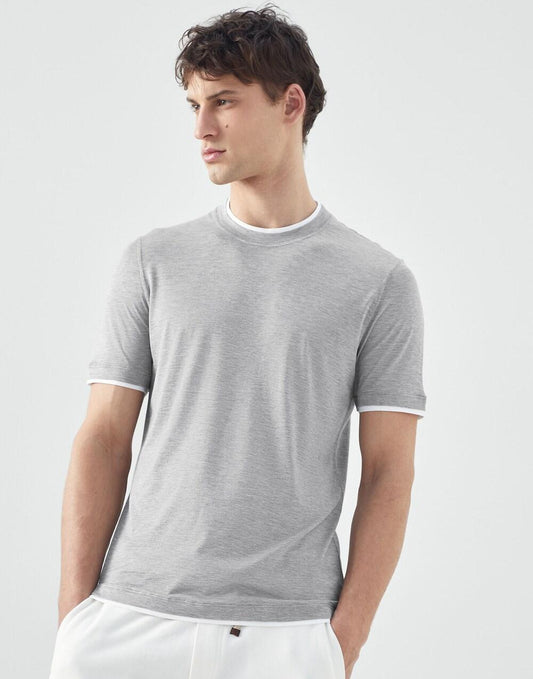 Brunello Cucinelli Gray Silk T-Shirt