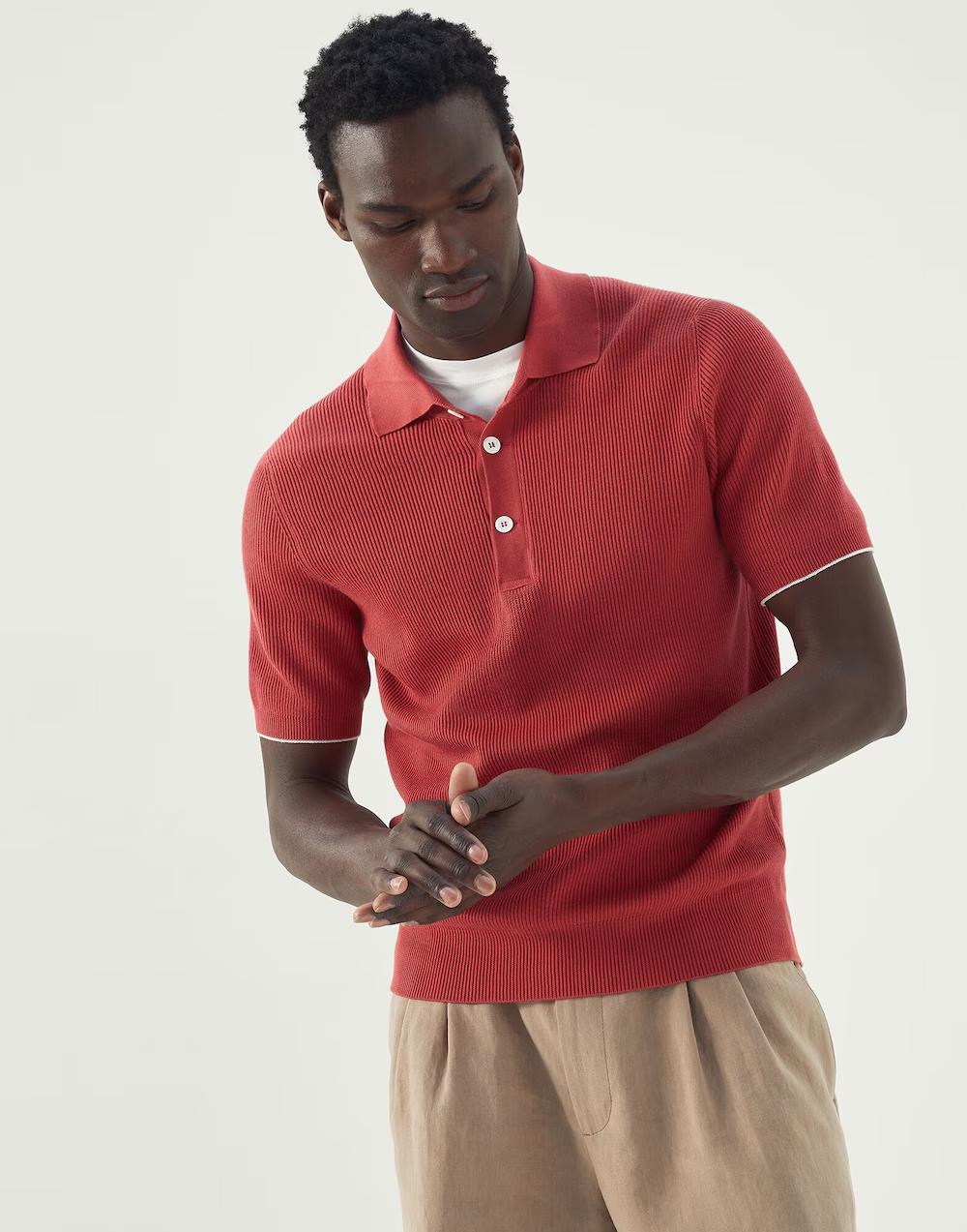 Brunello Cucinelli Orange Cotton Polo Shirt