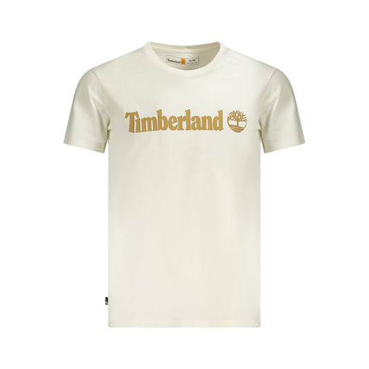 T-Shirt by Timberland for men in cotton beige & print showcases a unassuming silhouette, artfully detailed with a refined crew neckline and unassuming short-sleeve for a sophisticated, contemporary look.