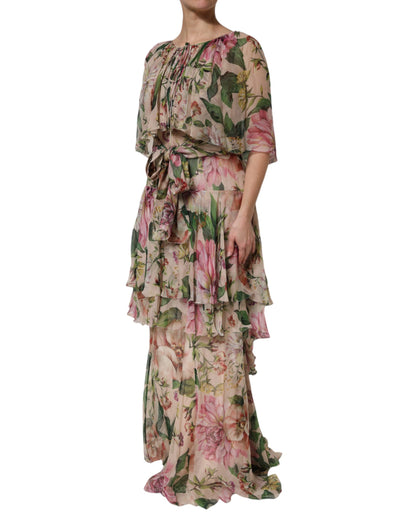 Dolce & Gabbana Women's Stretch Cotton Nylon & Silk Maxi Long Dress - Multicolor Patterned Floral Signature Print