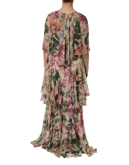 Dolce & Gabbana Women's Stretch Cotton Nylon & Silk Maxi Long Dress - Multicolor Patterned Floral Signature Print