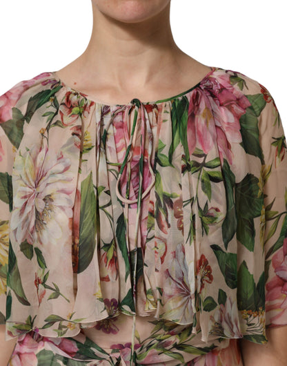 Dolce & Gabbana Women's Stretch Cotton Nylon & Silk Maxi Long Dress - Multicolor Patterned Floral Signature Print