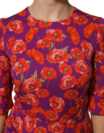 Dolce & Gabbana Poppy Women's Sheath Silk Midi Dress - Purple Red Patterned Floral Print