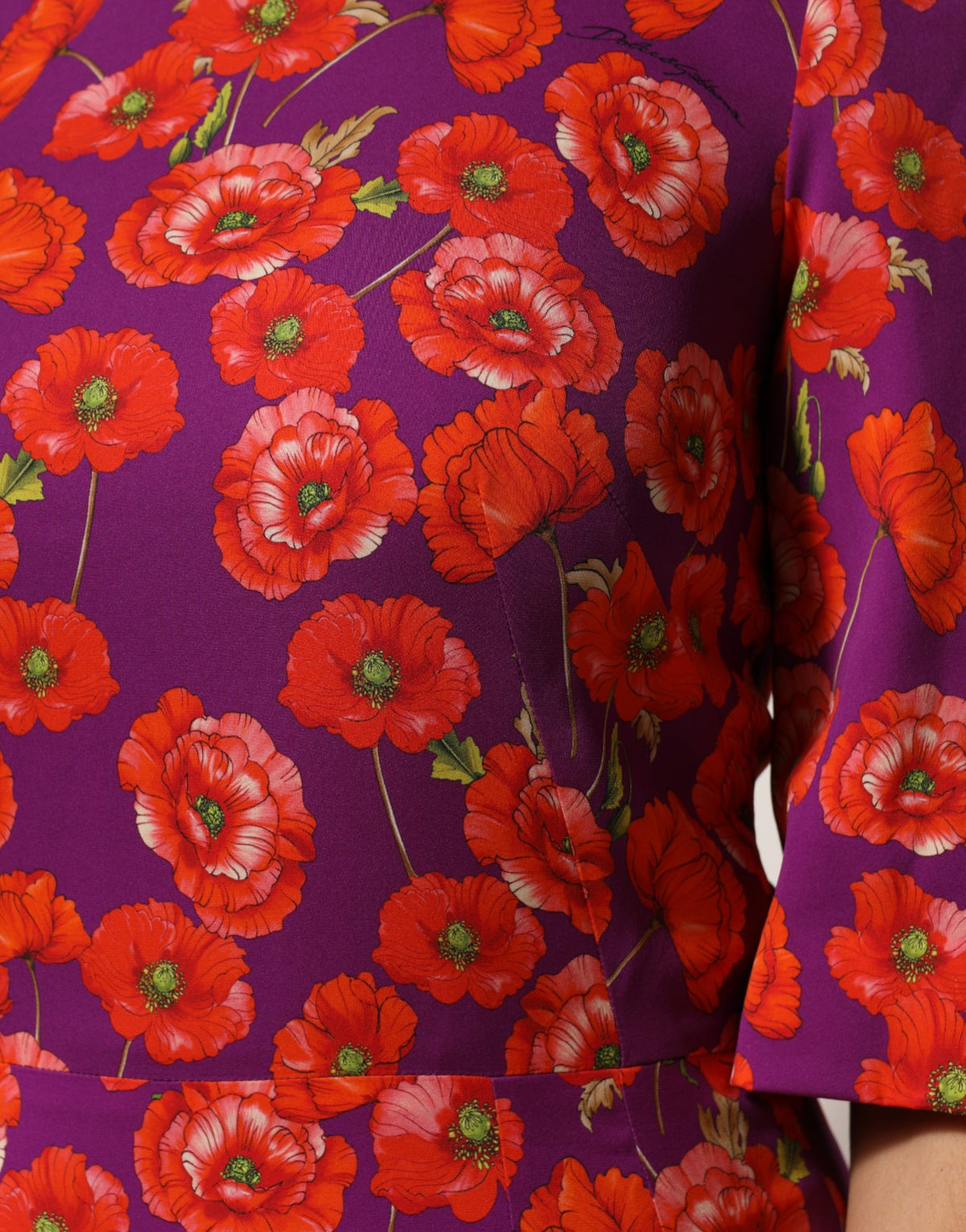 Dolce & Gabbana Poppy Women's Sheath Silk Midi Dress - Purple Red Patterned Floral Print