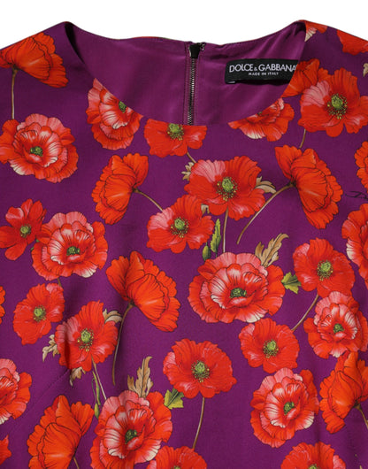 Dolce & Gabbana Poppy Women's Sheath Silk Midi Dress - Purple Red Patterned Floral Print