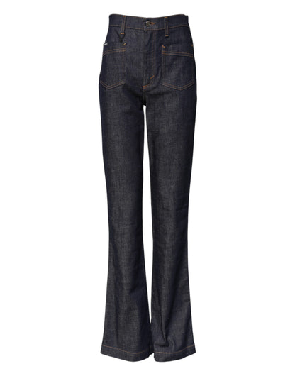 Dolce & Gabbana Dark Blue Cotton Flared Wide Leg Denim Jeans