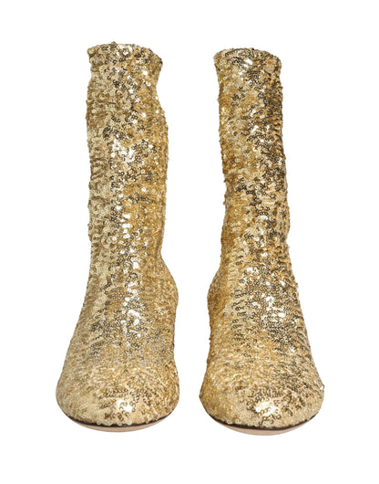 Dolce & Gabbana Women's Polyester Calf & Goat Leather Ankle Mid-Calf Short Boots - Gold