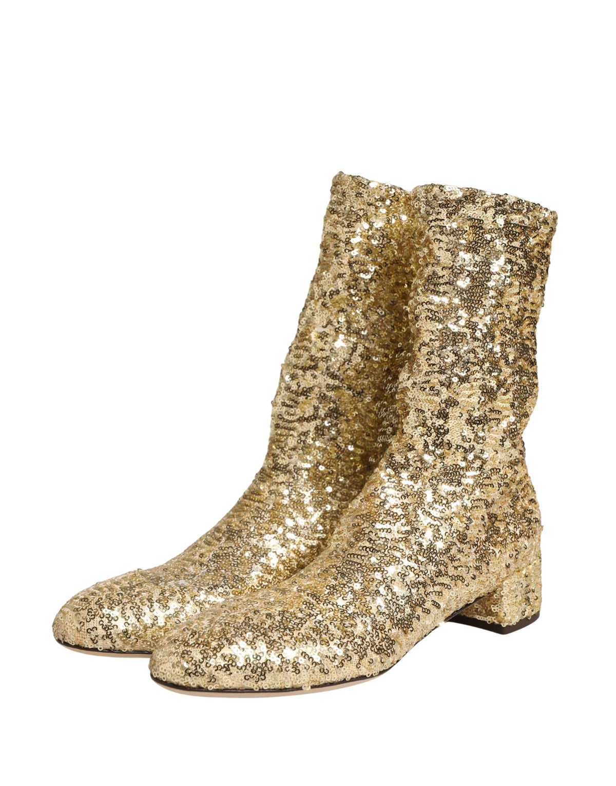 Dolce & Gabbana Women's Polyester Calf & Goat Leather Ankle Mid-Calf Short Boots - Gold