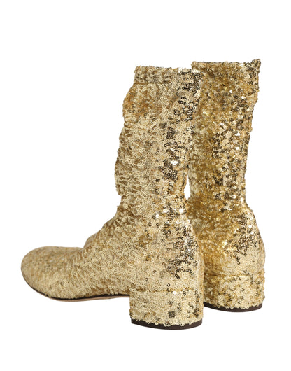 Dolce & Gabbana Women's Polyester Calf & Goat Leather Ankle Mid-Calf Short Boots - Gold
