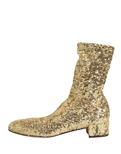 Dolce & Gabbana Women's Polyester Calf & Goat Leather Ankle Mid-Calf Short Boots - Gold