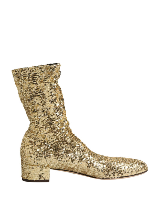 Dolce & Gabbana Women's Polyester Calf & Goat Leather Ankle Mid-Calf Short Boots - Gold