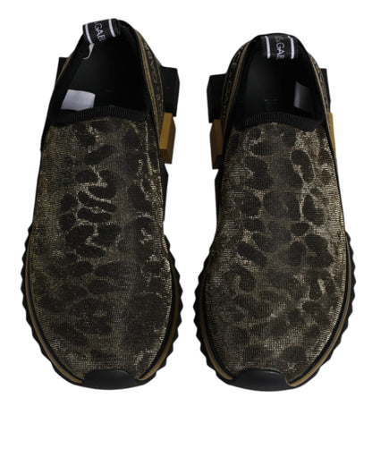 Dolce & Gabbana Women's Low Top Slip On Nylon Polyester Calf Leather & Cotton Sneakers - Gold