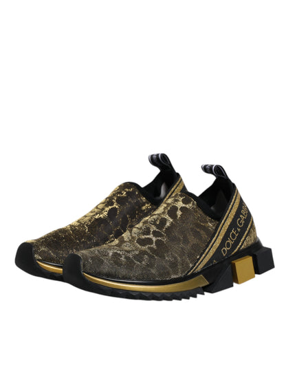 Dolce & Gabbana Women's Low Top Slip On Nylon Polyester Calf Leather & Cotton Sneakers - Gold