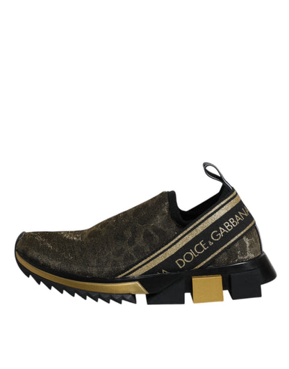 Dolce & Gabbana Women's Low Top Slip On Nylon Polyester Calf Leather & Cotton Sneakers - Gold