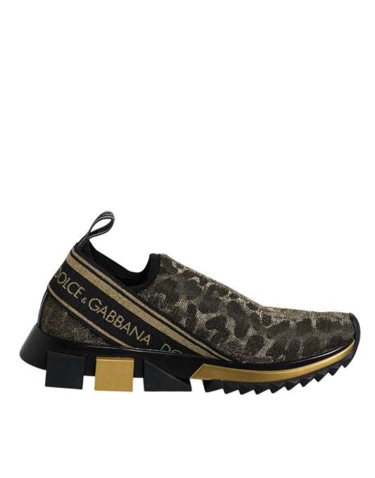 Dolce & Gabbana Women's Low Top Slip On Nylon Polyester Calf Leather & Cotton Sneakers - Gold