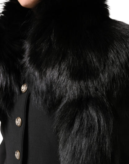 Dolce & Gabbana Black Fox Fur Neck Wrap Warmer Winter Scarf