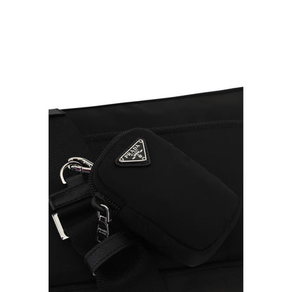 Shoulder Bag by Prada for women in nylon black showcases a statuesque silhouette, artfully detailed with a secure zipper, organized , and versatile shoulder-strap & adjustable-strap for a statuesque look.