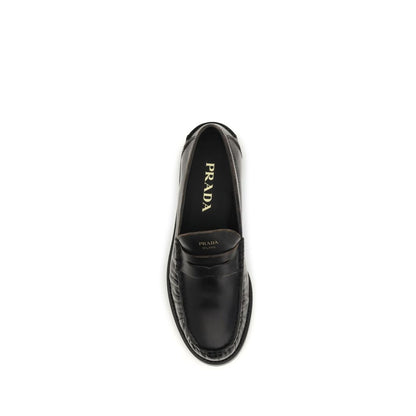 Prada Black Calf Leather Bos Taurus Slip-On Loafers
