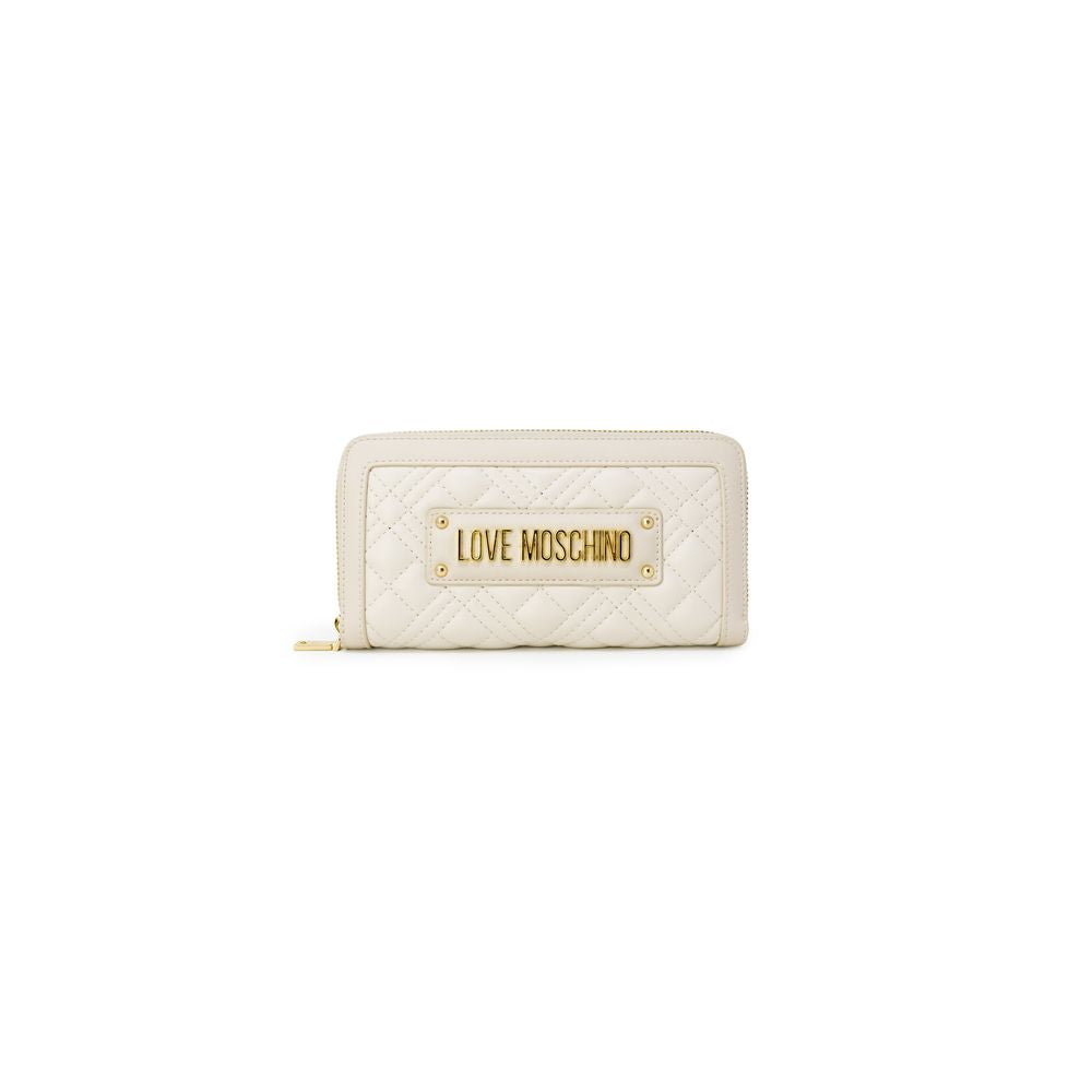 Wallet by Love Moschino for women in polyethylene & polyurethane beige & gold presents a streamlined silhouette, showcasing the sophisticated design of the Quilted Polyethylene & Polyurethane Wallet collection with functional compact-design.